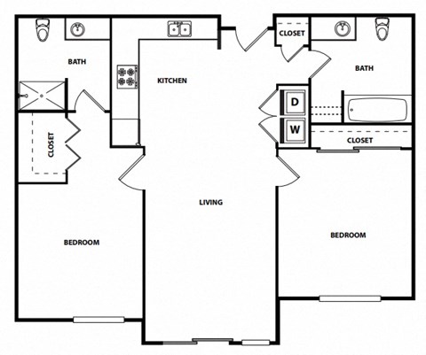 Floor plan for 2 beds, 2 baths, 1040 sqft